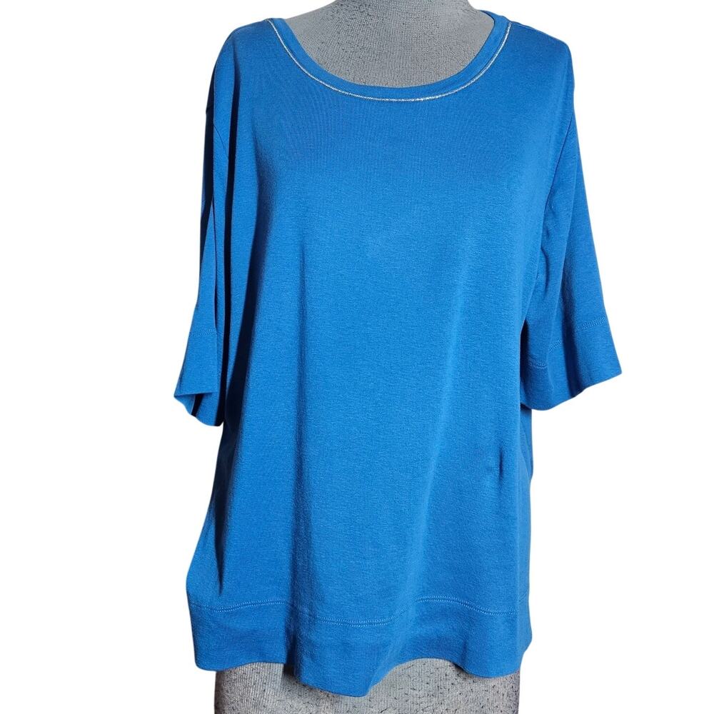 Chicos Blue Pima Cotton Short Sleeve Top Size XL